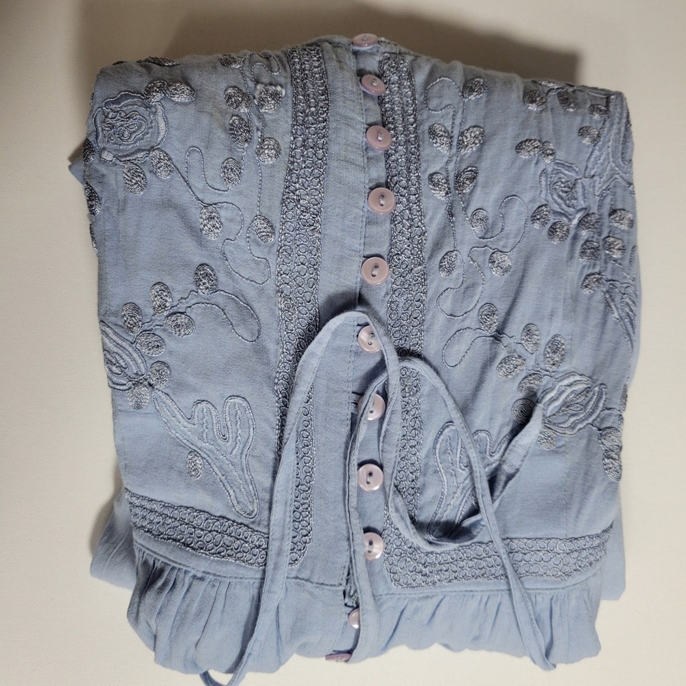 VTG Together Boho Embroidered Maxi Dress Sz 10 Blue Cottagecore Fairy Whimsical‎ - Picture 10 of 10